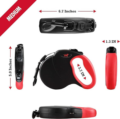 Tuff Pupper Heavy Duty Retractable Dog Leash | 16 ft Dog Leash with Reflective Stitching for Nighttime Safety | One Button Lock and Release | Comfortable Hand Grip | for Dogs Up to 44 lbs Black/Red