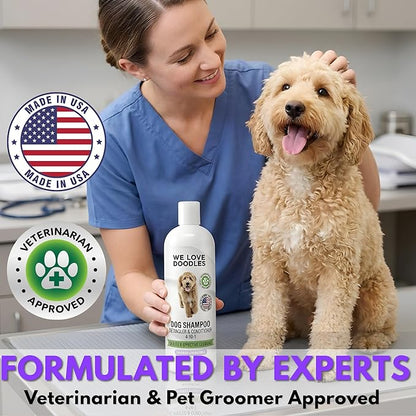 Dog Shampoo, Conditioner & Detangler - Best Shampoo for Goldendoodles, Poodles & Doodles Pet Hair - Hypoallergenic, Tearless, Sensitive Skin for Puppies & All Dog Breeds - Made in USA, 16OZ (Lavender)