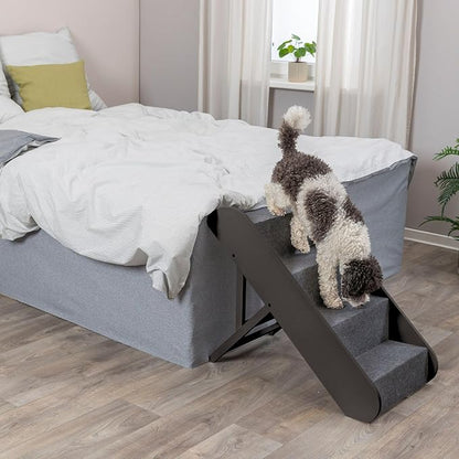 Trixie Dog Stairs with Nonslip Carpet - 4 Step Pet Stairs for Beds and Couches - Easily Adjustable - in Espresso Brown