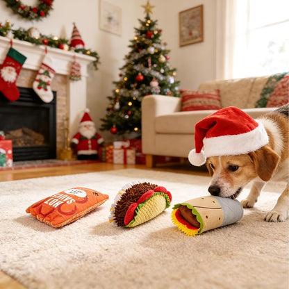Prime Pets Plush Dog Toys Set, 3 Pack, Crinkle Squeaky Dog Toys, Food Shaped Pet Toy for Small Medium Large Dogs, Stuffed Puppy Chew Toy