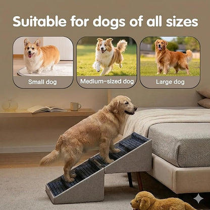2-in-1 Dog Stairs for Bed and Couch, 21.6 Inch High,Foldable Ottoman with 6 Steps, Joint Relief for Small and Large Dogs (Beige H 21.6")