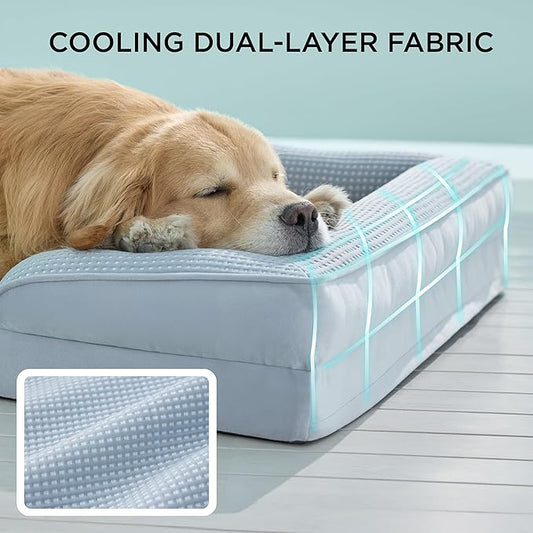 Bedsure XL Dog Bed for Extra Large Dogs - Orthopedic XLarge Dog Cat Cooling Bed Washable, Comfort Dogs Couch Sofa with Waterproof Removable Cover, Pet Bed with Nonskid Bottom, Cooling Blue, 42"