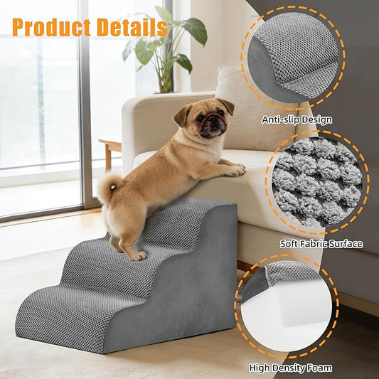 3-Step Dog Stairs for Small Dogs and Cats, 16in H Dog Steps for Couch, Sofa, Chair, Non-Slip Sturdy Pet Steps, Pet Ramp for High Bed Indoor