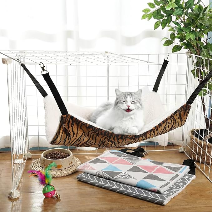 BBTO 3 Pcs Reversible Pet Hammock Soft Plush Cat Hanging Hammock Guinea Pig Bed Rat Cage Accessories for Puppy Dog Piggy Kitten Ferret Rabbit Other Small Animals (Triangle)
