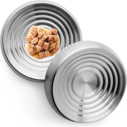 CatGuru Cat Bowls, Whisker Friendly Food Bowl for Indoor Cats, Reliefs Whisker Fatigue, Wide Kitten Dish, Non Slip Pet Dishes, Shallow Pet Plates (Stainless Steel, (Pack of 2))