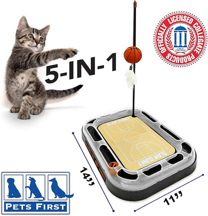 Cat Scratch Toy NCAA OKLAHOMA STATE Cowboys REVERSIBLE Basketball Court Felt/Cardboard Cat Scratcher Toy with Interactive Cat Ball Bell. 6-in-1 CAT TOY Cat Wand Poll CATNIP-FILLED Plush Basketball Toy