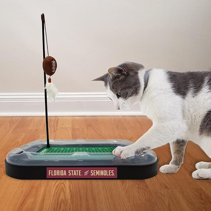 Pets First 5-in-1 Cat Toy: Interactive Cat Scratcher with Catnip Filled Plush Football & Feathers