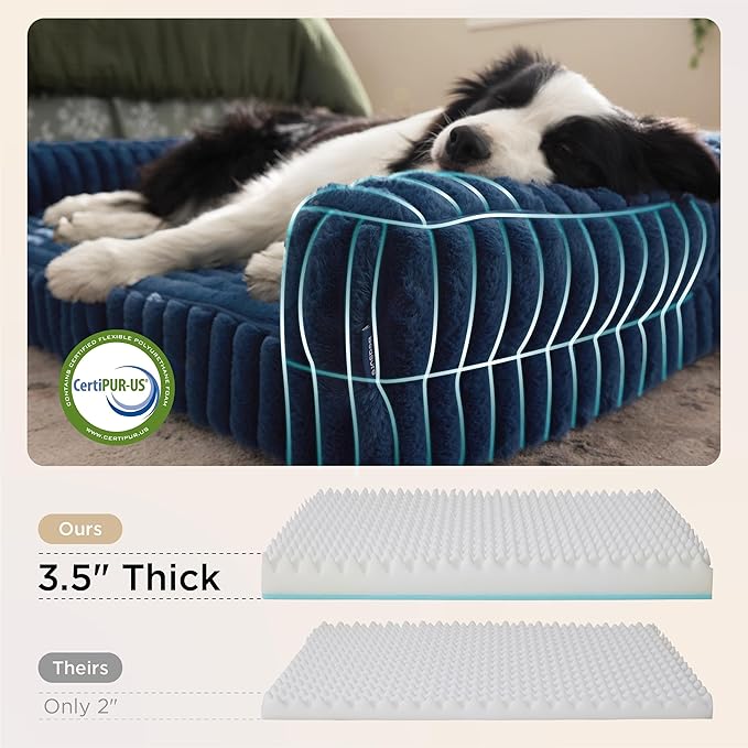 Bedsure ComfyFleece™ Orthopedic Dog Beds Large Sized Dog, Waterproof Memory Foam Pet Bed with Sides, Non-Slip Bottom and Egg-Crate Foam Large Pet Couch Sofa with Washable Corduroy Cover, Blue