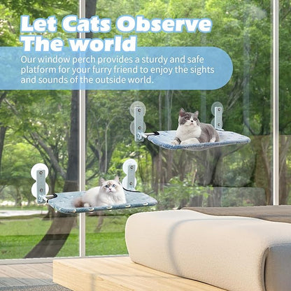 Glow in The Dark Cat Window Perch, Large Foldable Hammock Bed with 4 Strong Suction Cups and Warm Soft Zipper Removable Cushion for Indoor Cats (Moon)