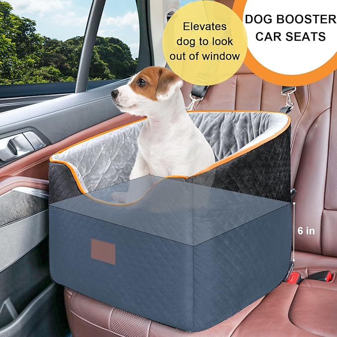 XIEEAOZEE Dog Car Seat for Small Dogs, Memory Foam Booster Dog Seat for Dogs up to 35 lbs, Elevated Pet Car Seat, Travel Safety Pet Seat with Washable Removable Cover, Storage Pockets (Red)