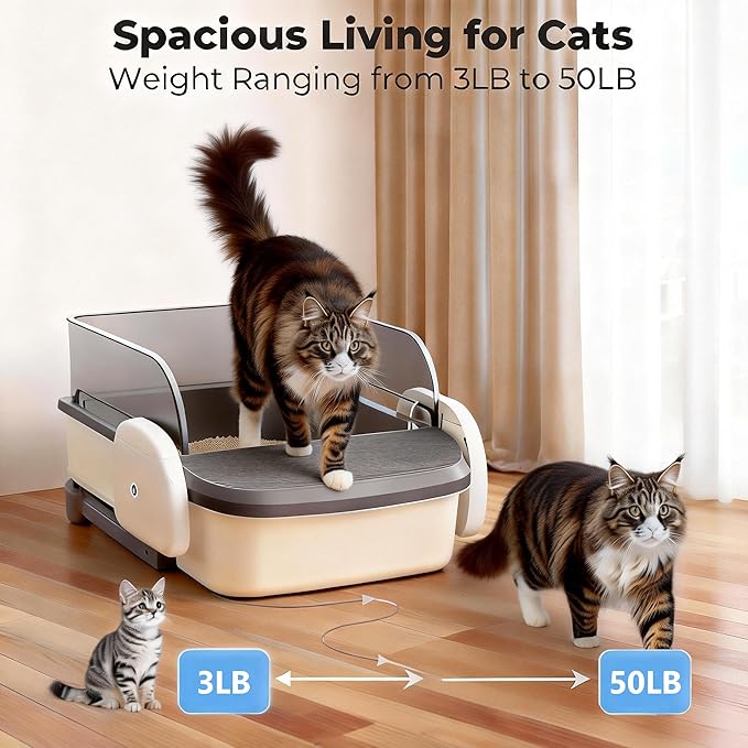 Automatic Litter Box Self Cleaning Odor Control for Cats 3LB to 50LB Large Capacity APP Control Safety Sensor Multi-Cat Use，Accessible Electric，Low-Entry Electric Litter Box