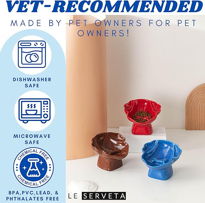 Ceramic Raised Pet Slow Feeder Bowl, Elevated Cat and Dog Slow Feeder, Decorative Standing Doggy Design, Anti-Slip Base, Anti-Vomiting (Brown)