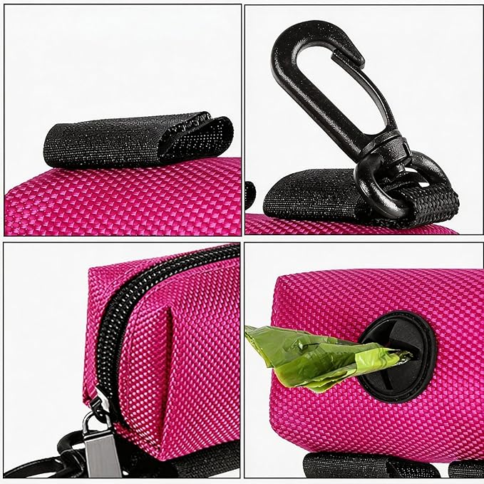 Dog Waste Bag Dispenser Pet Poop Bags Holder for Doggie Waste Bags Dispensers Soft Fabric Zipper Small Doggy Puppy Pouch for Leash Accessory Attachment with Carrier,Pink