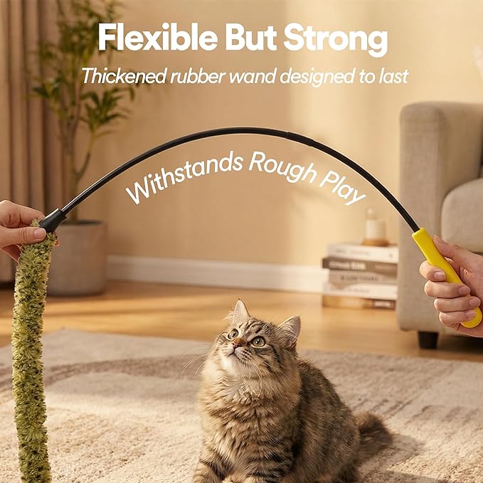 ZEZE Forest Snake Cat Teaser Wand Toy, 50.5” Interactive Feather Cat Toy with Crinkle Sound, Flexible Rubber Wand & Non-Slip Handle for Indoor Cats Play