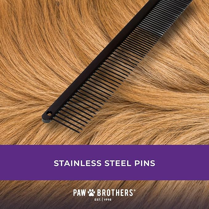 Ryan's Pet Supplies Paw Brothers Greyhound Style Comb for Dogs, Professional Grade Grooming Tool, Remove Knots and Tangles, True Teflon, Fine/Coarse, Ergonomic Handle, 7 inch