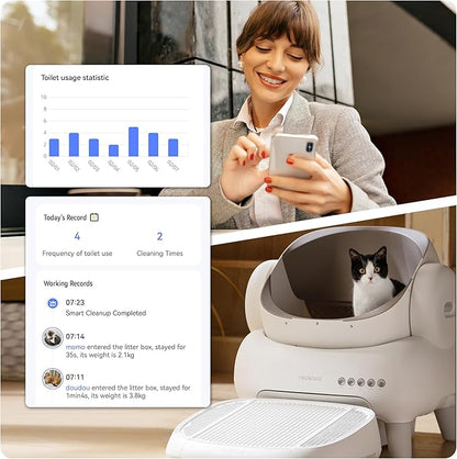 Neakasa M1 Plus Lite Open-Top Self Cleaning Cat Litter Box, Automatic Cat Litter Box with APP Control, Upgraded Safety Protection, Odor Control, Includes 1 Roll Waste Bag
