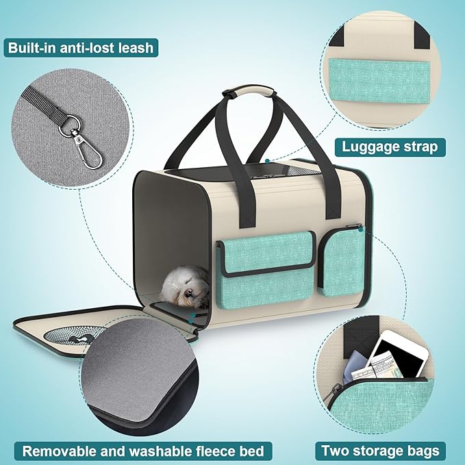 Small Dog Travel Carrier Bag - Soft Sided Pet Travel Carrier for up to 15LBS Small Dogs - Breathable and Comfortable for Car Trip Camping Outdoor Vet Hospital