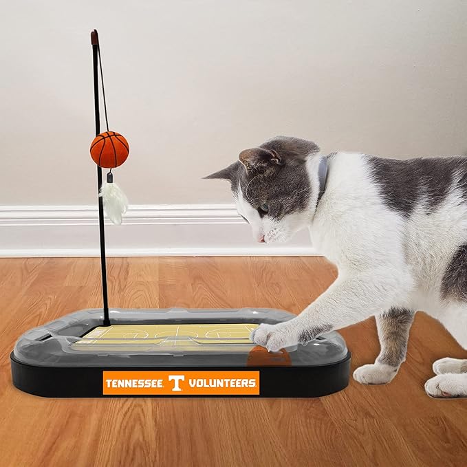 NCAA TENNESSEE Volunteers Basketball Court Felt Cat Scratcher Toy - 6-in-1 Interactive Cat Ball Bell Wand & Plush Basketball