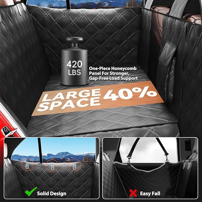 Surfcabin Back Seat Extender for Dogs – Waterproof Dog Seat Cover for Back Seat with Door Protection, Easy to Use and Clean, Hard Bottom, Holds 420 lbs Dog Hammock for Cars, SUVs & Small-Size Trucks