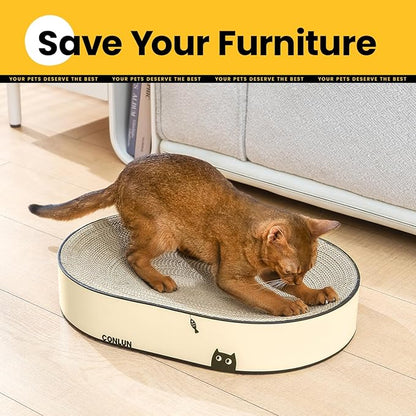 Large Oval Cat Scratcher Bowl, Cardboard Cat Scratching Pad & Lounge Bed, High-Density Reversible Cat Nest for Large Indoor Cats, Furniture Protector with Ergonomic Curve, Gift Catnip Included