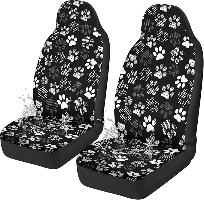 Car Seat Covers Waterproof Cute Dog Paw Print Car Seat Cover for Front Seats Set of 2 Easy Installation Universal Front Cars Seats Cover Fit for Cars, SUV and Trucks