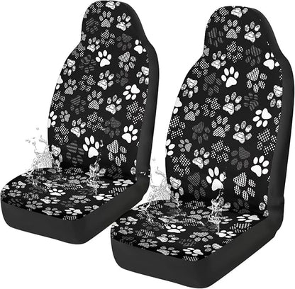 Car Seat Covers Waterproof Cute Dog Paw Print Car Seat Cover for Front Seats Set of 2 Easy Installation Universal Front Cars Seats Cover Fit for Cars, SUV and Trucks