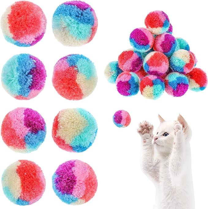 Premium Soft Pom Pom Balls for Kittens & Puppies, Lightweight Interactive Assorted Colors Cat Ball Toys, Kitten Toys for Indoor Cats Kitty, Pet Products for Cats, Dogs(1.2 Inches 30 Balls)