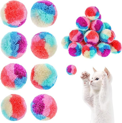 Premium Soft Pom Pom Balls for Kittens & Puppies, Lightweight Interactive Assorted Colors Cat Ball Toys, Kitten Toys for Indoor Cats Kitty, Pet Products for Cats, Dogs(1.2 Inches 30 Balls)