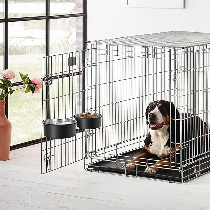 Dog Crate Water Bowl Hanging,2 Pack Stainless Steel Water Food Bowl No Spill for Crate Cage,Kennel Bowls Mountable Coop Cup for Dogs Cats Puppy