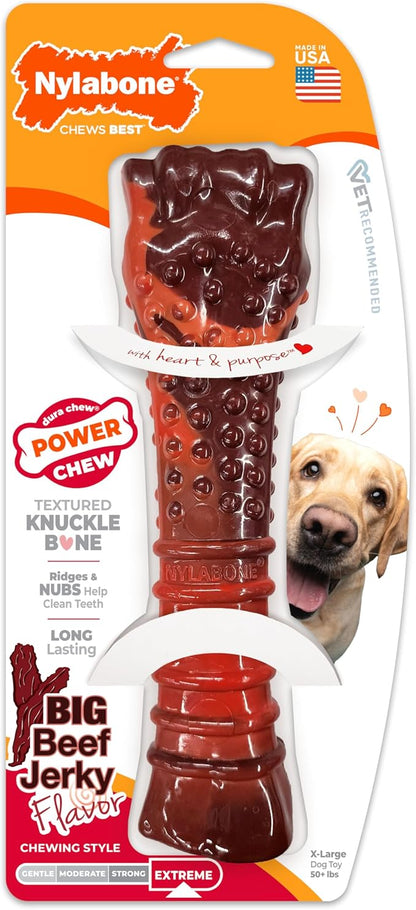 Nylabone Textured Bone Power Chew Toy for Dogs, Durable & Tough Dog Toys for Aggressive Chewers, Beef Jerky Flavor, X-Large Dogs - Over 50 Ibs, 1 Count