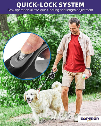 Emperor Pets 16 Feet Retractable Dog Leash Small Dogs - Up to 44lbs, Heavy Duty Leash Retractable 16 ft, Dog Leashes for Small Breed Dogs -GY16S