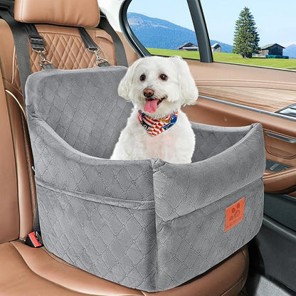 GL GLENSLAVE Dog Car Seat for Small/Medium Dogs, Dog Booster Car Seats with Thick Cushion for Dogs Under 35lbs, Detachable Washable Pet Carseat with Storage Pockets, 2 Safety Belts