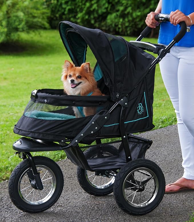 Pet Gear No-Zip NV Pet Stroller for Cats/Dogs, Zipperless Entry, Easy One-Hand Fold, Gel-Filled Tires, Plush Pad + Weather Cover Included, Caribbean Blue
