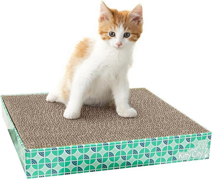 Kitty City Cat Scratcher Refill – 3-Pack Durable Corrugated Cardboard Scratch Pads with Catnip – Double-Sided for Longer Use, Cat Claw Maintenance & Furniture Protection - Size: 13.25" x 13.25"