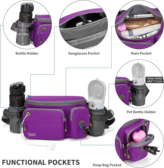 TUDEQU 4-in-1 Hands Free Dog Leash Waist Belt with Dog Walking Fanny Pack,Dog Seat Belt, Waist Leash for Large Dogs,Dog Walking,Hiking,Running,Jogging