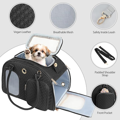Dog Purse Carrier for Small Dogs, TSA Airline Approved Pet Tote Bag, Fashion Soft-Sided Puppy Carrier Purse with Pockets for Travel, Daily Outings (Black, 16.1inch x 8.7inch x 12inch)