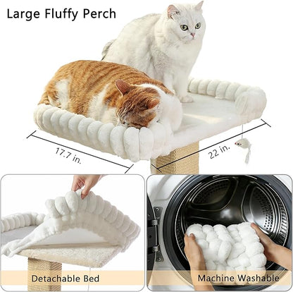 Cat Scratching Post with Large Window Perch - SnugCloud Ultra Soft Bed with Bolster,Adjustable 47" Tall Sisal Scratcher Tree for Maine Coon Big Cat Climbing, Naping and Overlooking