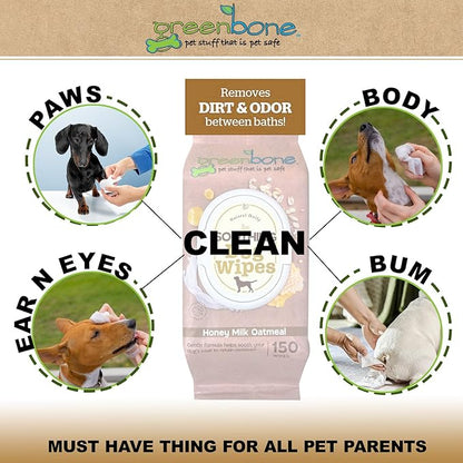Greenbone Soothing Dog Wipes - Honey Milk & Oatmeal -150 Wipes
