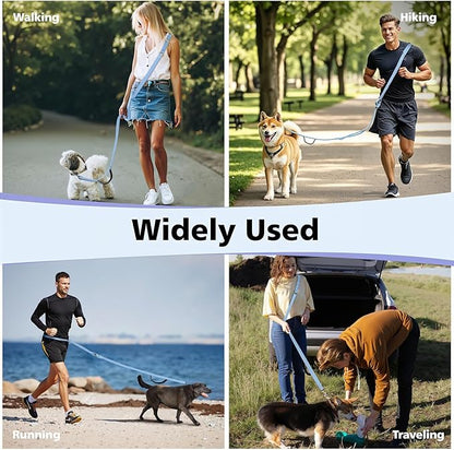 Hands Free Dog Leash, 8.5ft Adjustable Hands Free Leash for Medium Dogs, Versatile Handheld Crossbody Waist Lead with 3 Rings, Easy Adjust for Running Jogging Walking, Sponge Handle, Blue