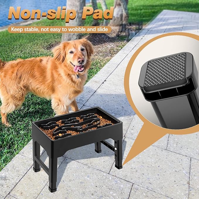 Elevated Slow Feeder Dog Bowls, 9 Cups Raised Dog Slow Feeder Bowls Large Breed with 4 Adjustable Heights Pet Food bowl Stand, Non Slip Anti Gulping sow eating dog bowl for Medium & Large Breed