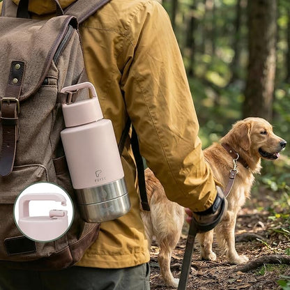 Dog Water Bottle 32oz, Insulated Stainless Steel Travel Water Dispenser with 2 Detachable Dog Bowls for Food and Water, Leak Proof Portable Pet Drinking Cup for Walking Hiking Camping