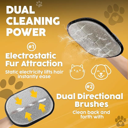 2 Pack PET Hair Remover Gloves – Electrostatic Dog & Cat Hair Removal Glove, Reusable Pet Fur Remover for Couch, Furniture, Clothes & Car Seats, Lint Remover Tool, Animal Hair Remover Cleaning Mitt