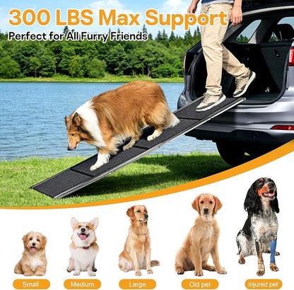 Dog Ramps for Large Pets, 71" L & 20" W Extra Wide Foldable Aluminum Pet Ramp with IP64 Waterproof & Non-Slip Rug Surface, Up to 300lbs for Giant Dogs for SUV, Truck, Bed, Stairs, Indoor & Outdoor