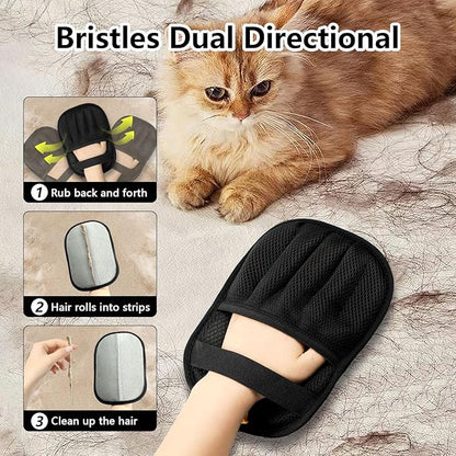 2 Pack Upgraded Pet Hair Removal Gloves for Cats & Dogs, Five-Finger Electrostatic Reusable Magic Brush for Effortless Pet Hair Remover Tool on Carpet, Clothing, Laundry, Couch, Car Seat (Black)