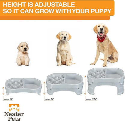 Neater Pet Brands – Neater Raised Slow Feeder Dog Bowl – Elevated and Adjustable Food Height - (Double Diner/w Metal Bowl, Vanilla Bean)