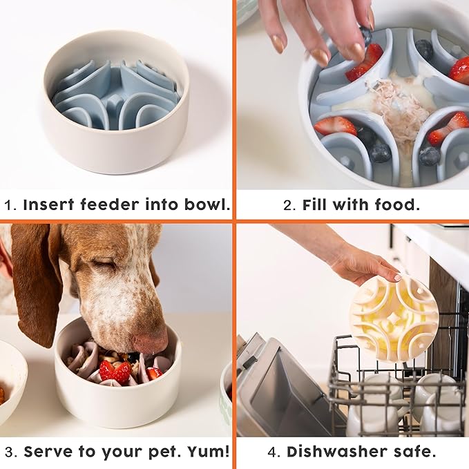 Awoo Great Vibes - Silicone Slow Feeder for Dog Bowls Over 5.5 Inches - Non-Slip, Wet and Dry Food-Compatible Pet Dish with Suction Cups - Extends Mealtime for Fast Eaters - Dishwasher Safe (Sky)