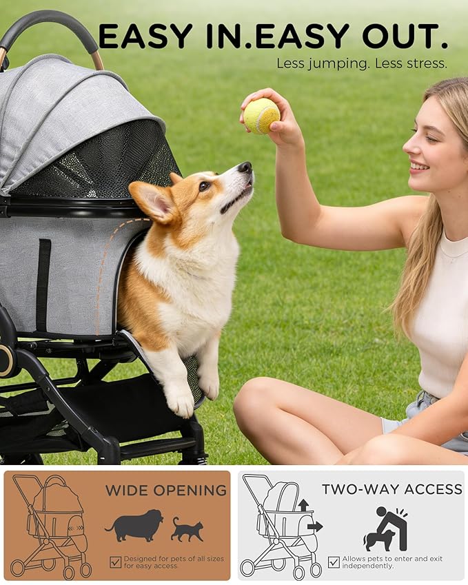 GTPLAYER 3 in 1 Pet Stroller with Removable Carrier, Foldable Stroller for Small/Medium Dogs and Cats, All-Terrain, with Sun Shades, Car Seat, Up to 45 lbs, Grey