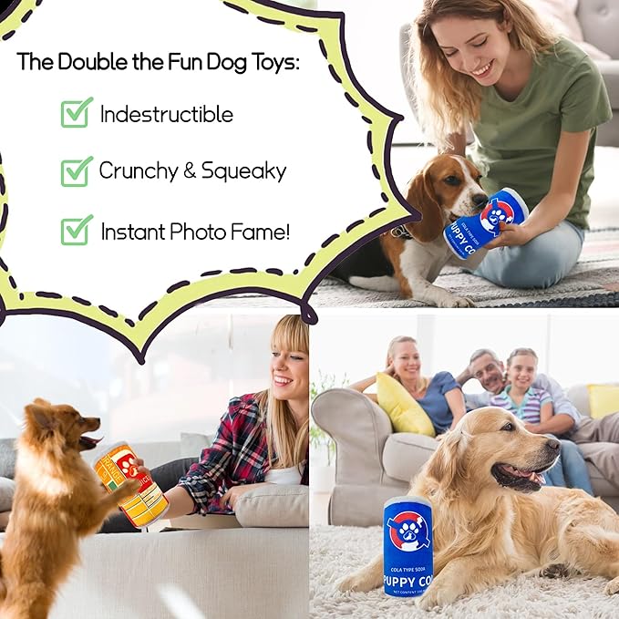 Squeaky Plush Dog Toys 2 Pack - Funny Beer Puppy Toys with Squeaker for Small Medium Large Dogs, Soft Stuffed Chew Toys for Birthday Gifts(Orange&Blue)