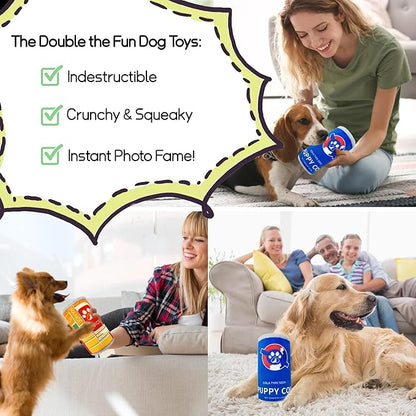 Squeaky Plush Dog Toys 2 Pack - Funny Beer Puppy Toys with Squeaker for Small Medium Large Dogs, Soft Stuffed Chew Toys for Birthday Gifts(Orange&Blue)
