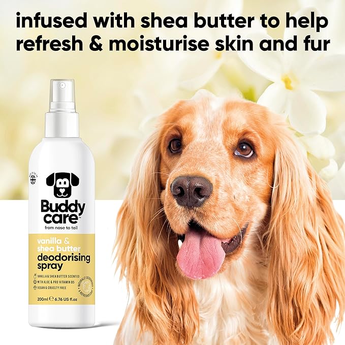 Dog Deodorising Spray - Deodorising Spray for Dogs - With Aloe Vera and Pro Vitamin B5 (Vanilla & Shea Butter, 200ml)